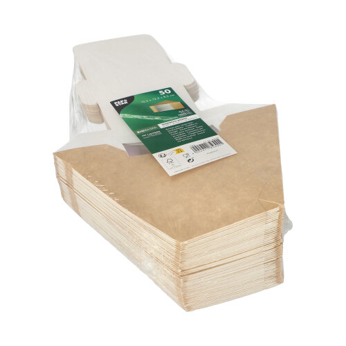 PAPSTAR Sandwichboxen, Pappe mit Sichtfenster aus PLA 12,3 cm x 12,3 cm x 8,2 cm braun
