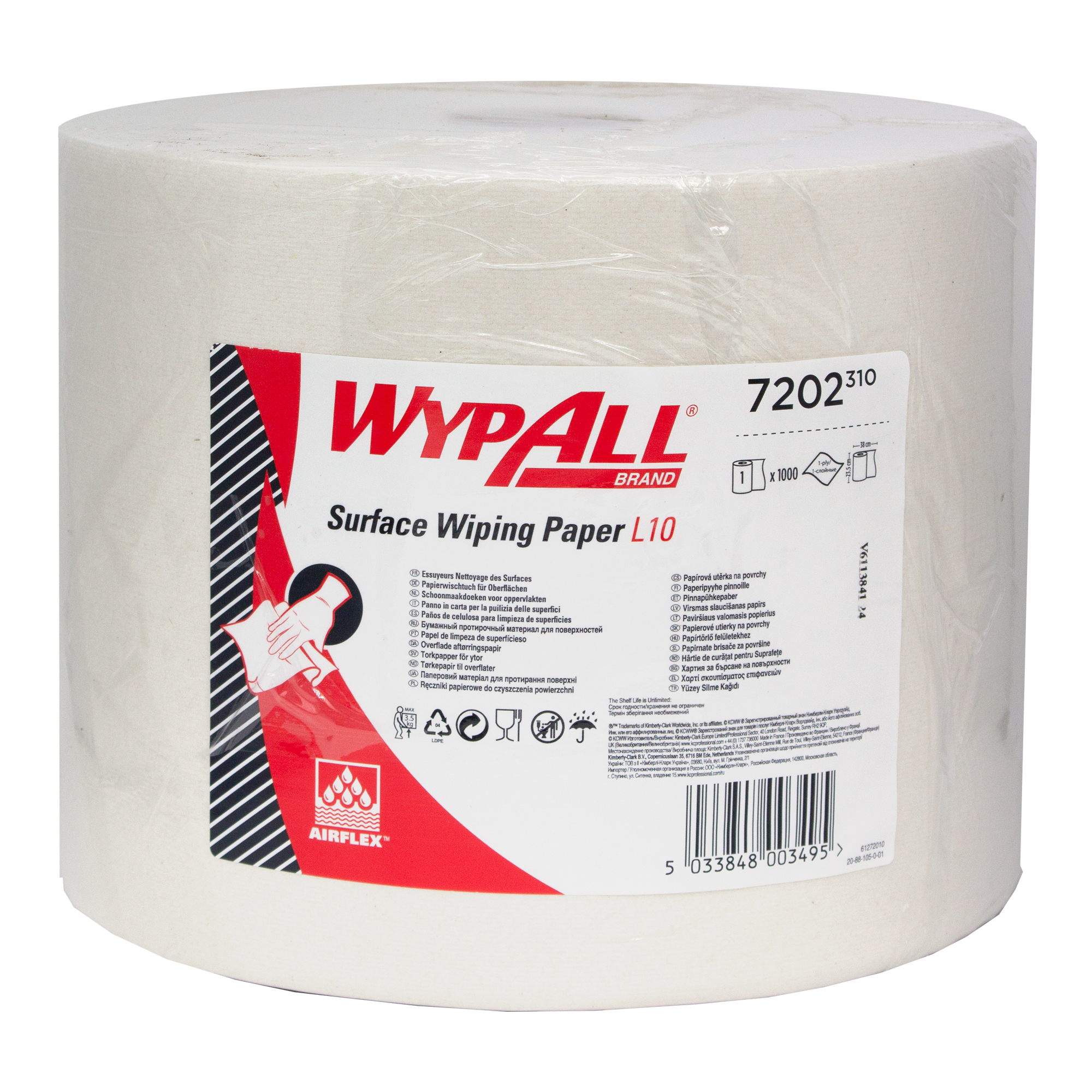WypAll 7202 Papierwischtücher für Oberflächen Jumbo Großrolle L10 weiß 1-lagig, 23,5 cm breit, 1000 Tücher