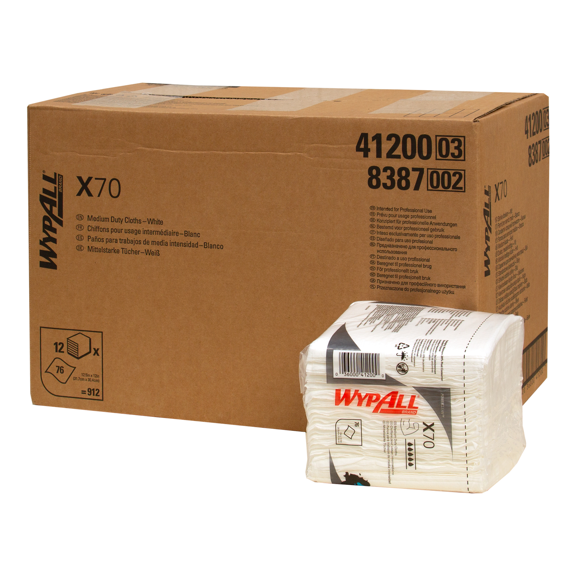 WypAll 8387 Power Clean Wischtücher X70 1/4-Falz weiß, 1-lagig, 30,5 x 31,8 cm, 912 Tücher