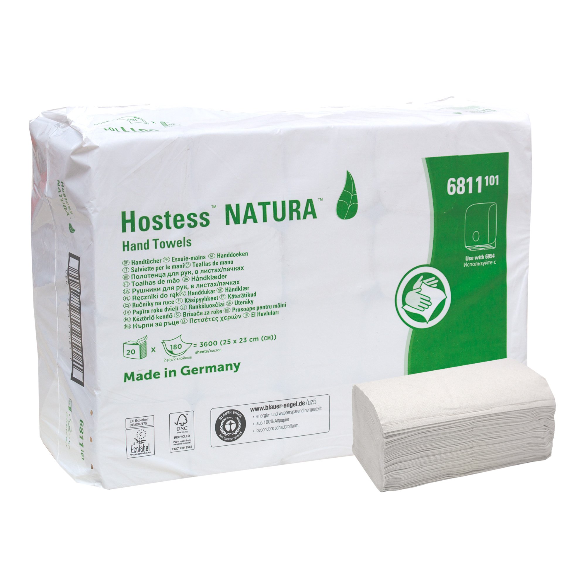 Hostess NATURA 6811 Papierhandtücher Recycling ZZ-Falz 25 x 23 cm, 2-lagig, weiß