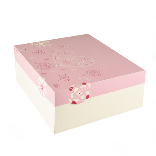 PAPSTAR Tortenkartons, mit Deckel, Pappe eckig 30 cm x 30 cm x 13 cm weiß/rosa "Lovely Flowers"