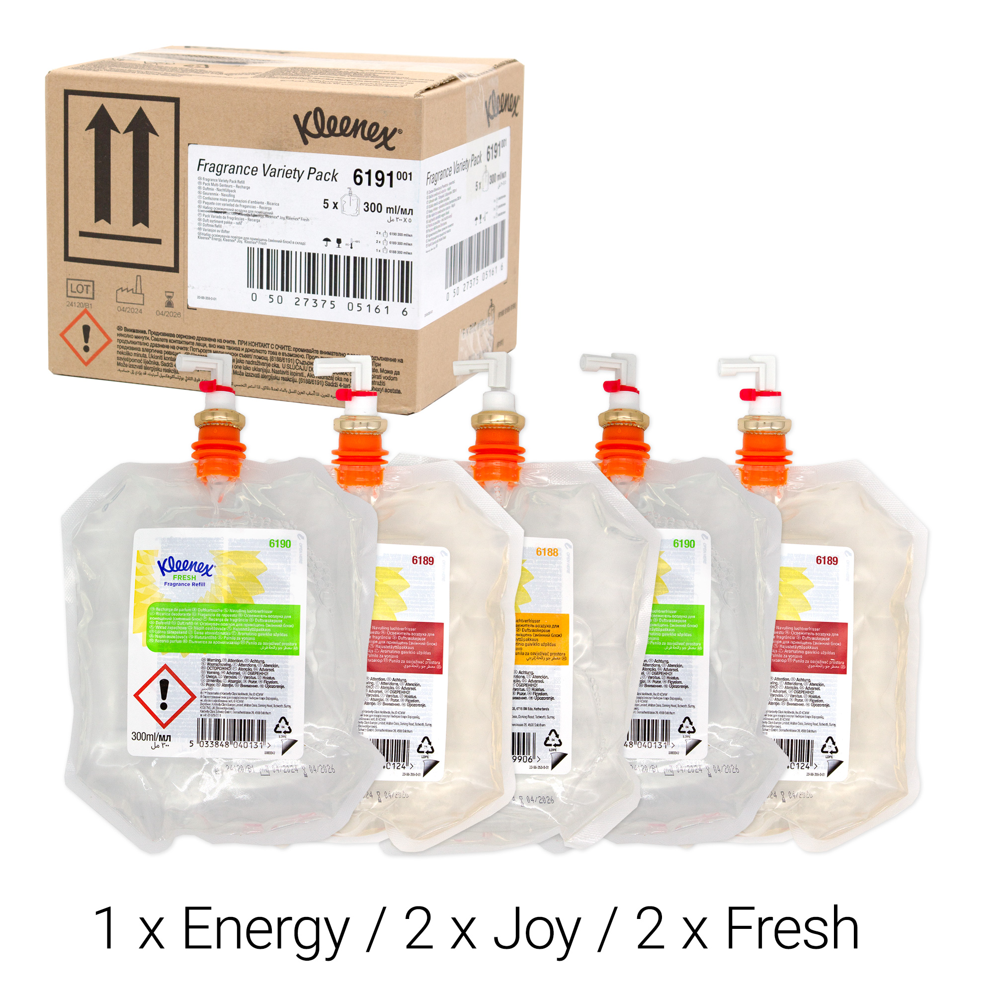 Kleenex 6191 Lufterfrischer Duftmix 5er-Nachfüllpack mit den Düften Energy, Joy, Fresh