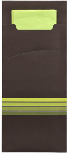 PAPSTAR Bestecktaschen 20 cm x 8,5 cm schwarz/limone "Stripes" inkl. farbiger Serviette 33 x 33 cm 2-lag.