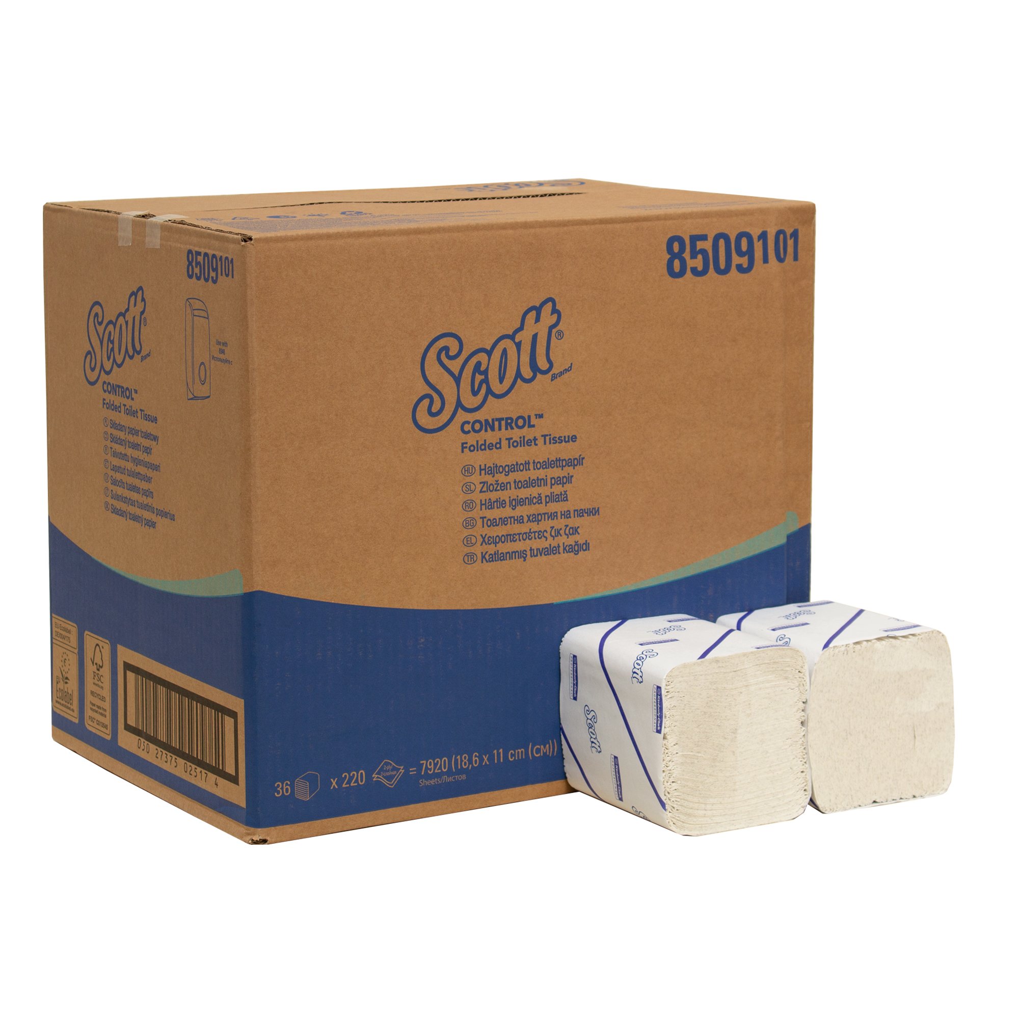 Scott Control 8509 Toilettenpapier Einzelblatt Recycling, weiß, 2-lagig