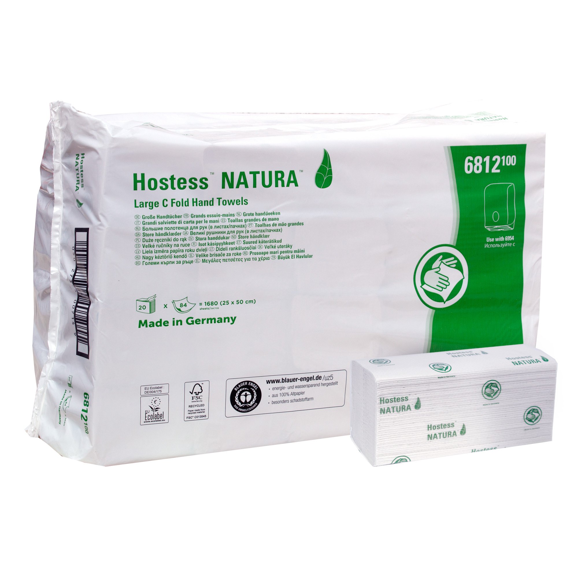 Hostess NATURA 6812 Papierhandtücher Recycling C-Falz 25 x 50 cm, 2-lagig, weiß  