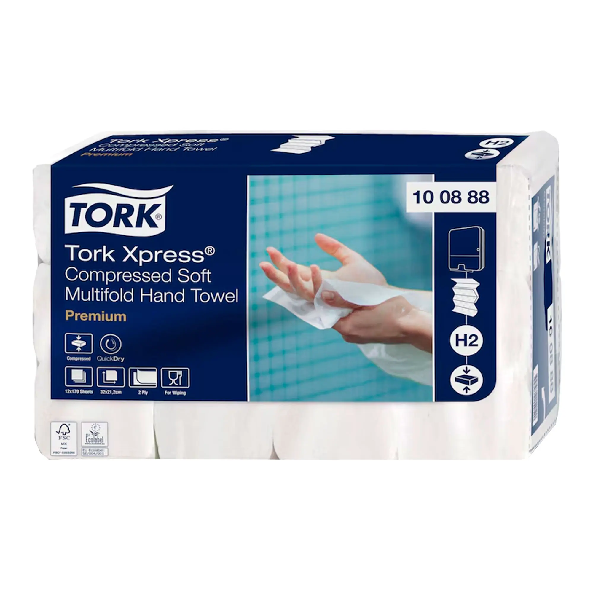 Tork 100888 Xpress Premium komprimierte Papierhandtücher Zellstoff Interfold H2 21,2 x 32 cm 2-lagig, weiß