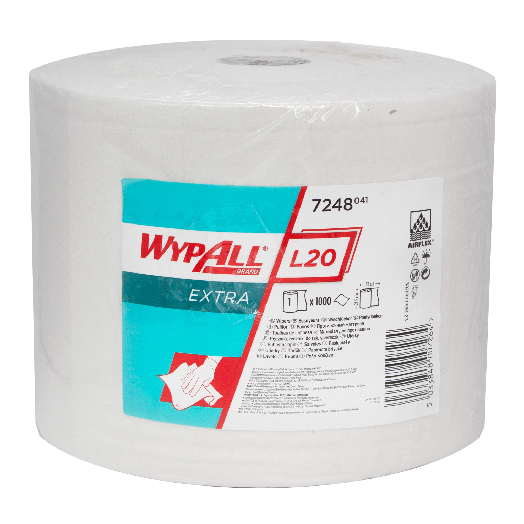 Wypall 7248 EXTRA Wischtücher Großrolle L 20 weiß 2-lagig, 23,5 cm breit, 1000 Tücher 