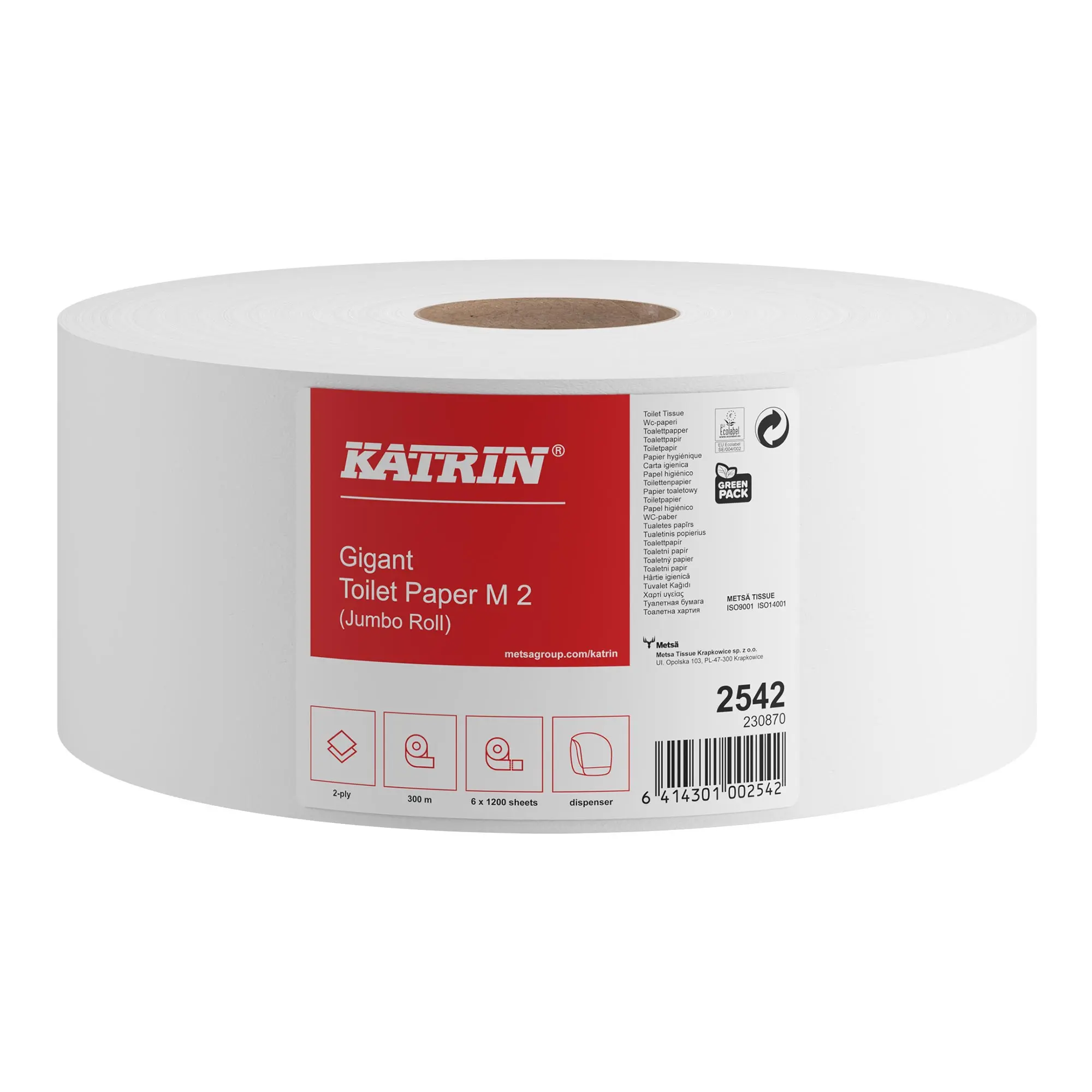 Katrin 2542 Gigant Toilettenpapier M 2 Jumborolle 2-lagig 300 m