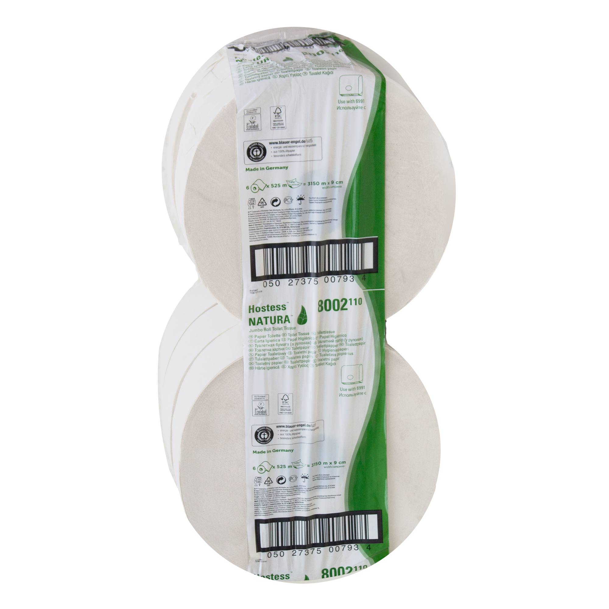Hostess NATURA 8002 Toilettenpapier Jumbo Großrolle Recycling, weiß, 1-lagig, 525 m