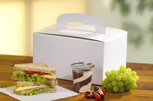 PAPSTAR Lunch-Boxen, Pappe "pure" eckig 12,5 cm x 15,5 cm x 22,5 cm weiß mit Tragegriff