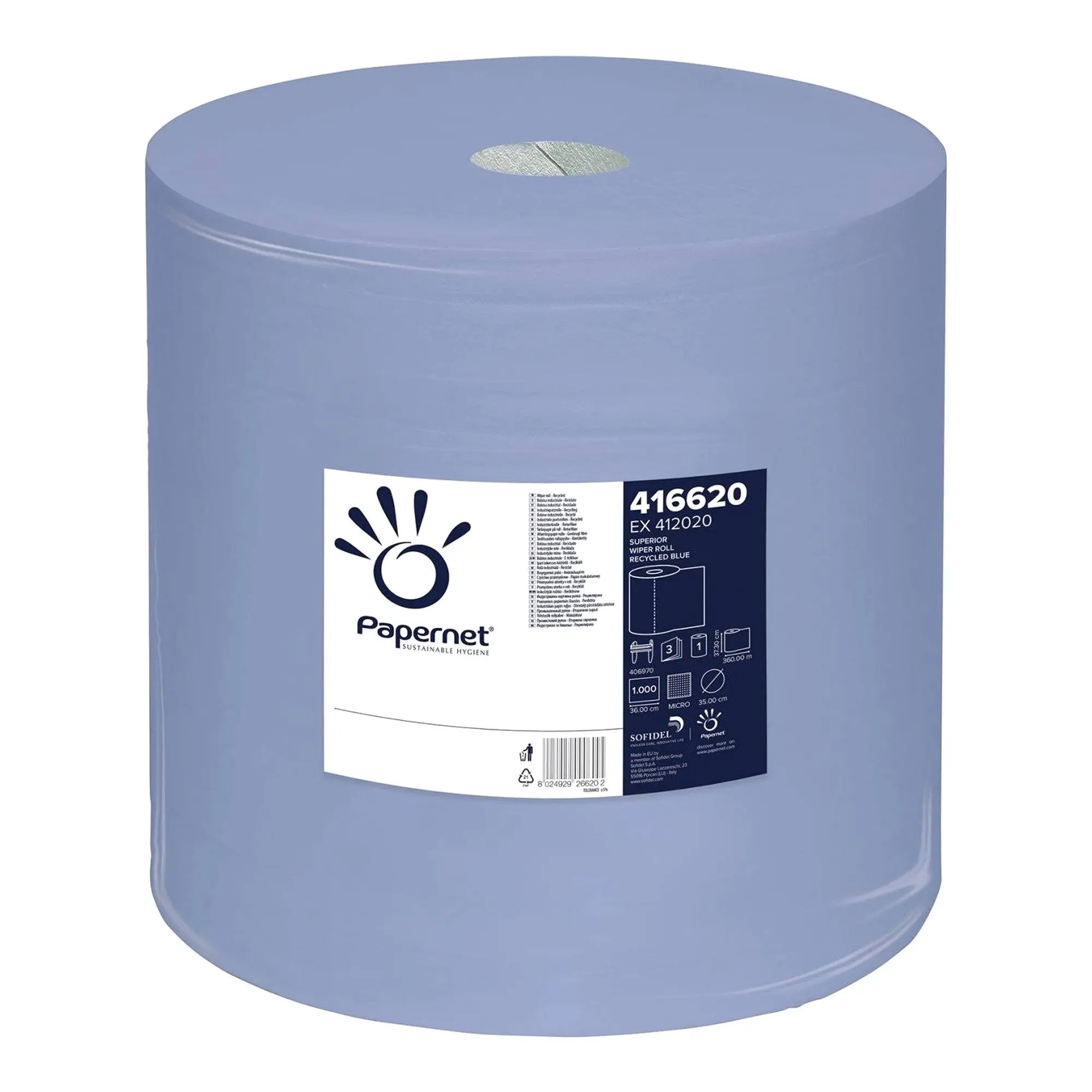 Papernet Industrieputztuchrolle blau 3-lagig, 37,3 cm breit, 1000 Tücher