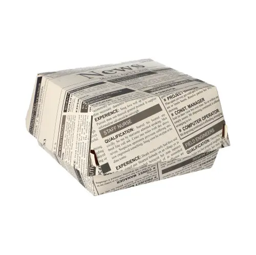 PAPSTAR Burgerboxen, Pappe 7 cm x 12,5 cm x 12,5 cm "Newsprint" groß