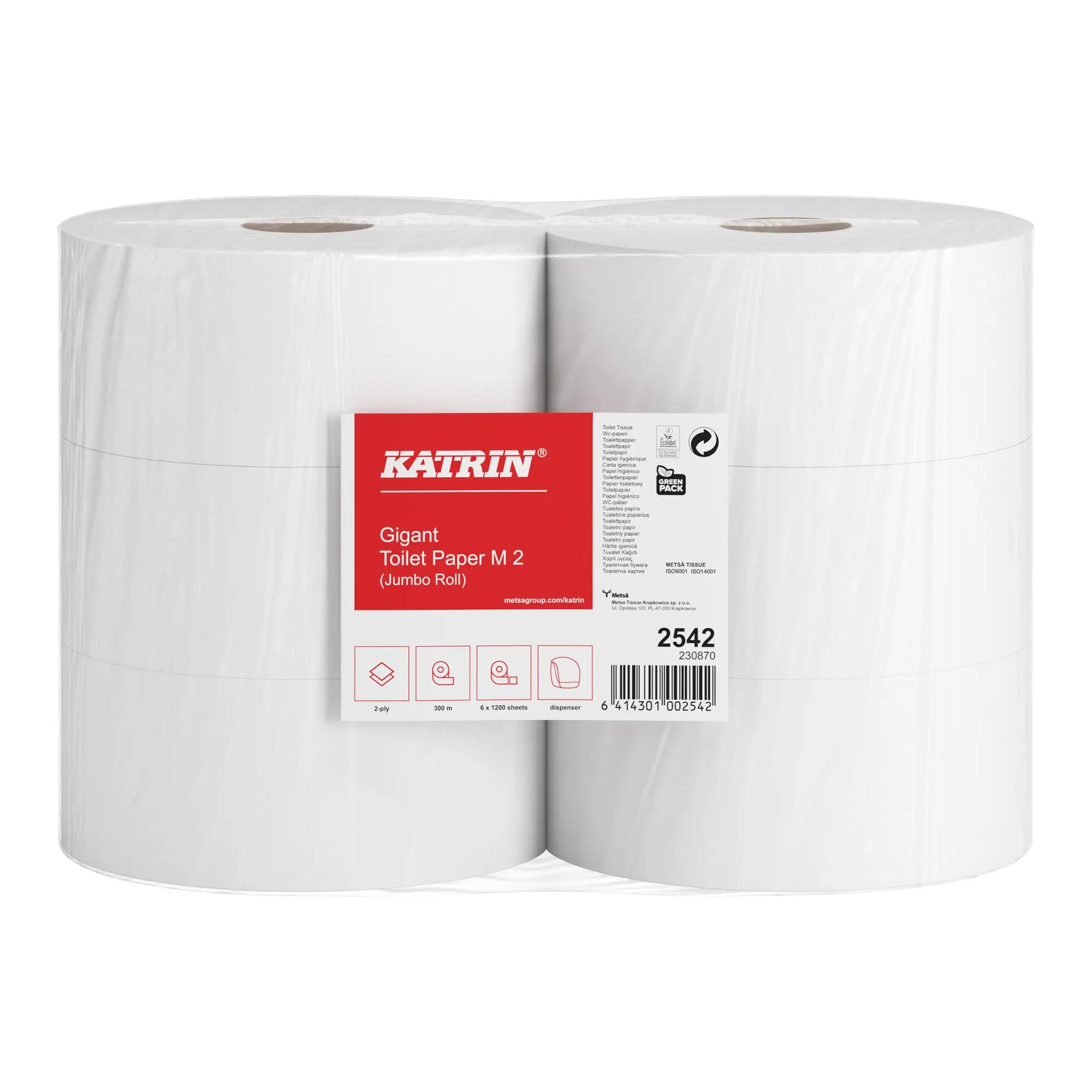 Katrin 2542 Gigant Toilettenpapier M 2 Jumborolle 2-lagig 300 m