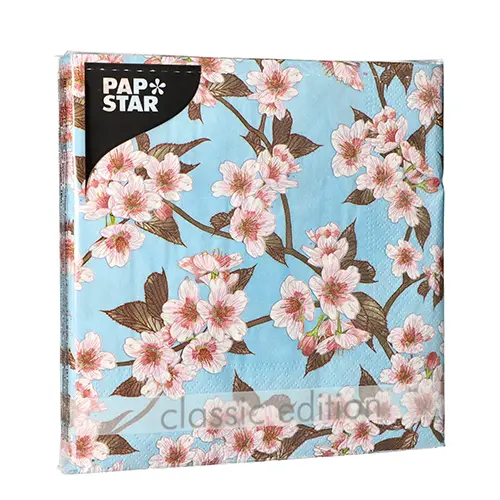 PAPSTAR Servietten, 3-lagig 1/4-Falz 33 cm x 33 cm "Cherry Blossoms"